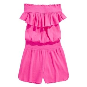 Vineyard Vines Gauze Smocked Romper w Exposed Shoulder & Ruffle Overlay